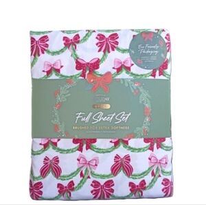 Brand NEW Envogue Quaint Holiday Bows And Christmas Garland Sheet Set - Full